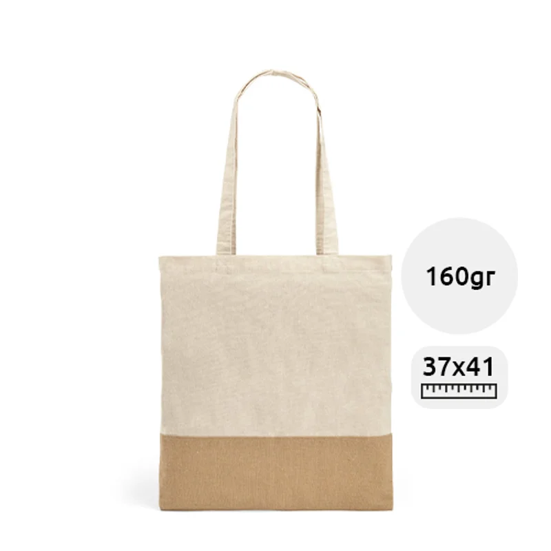 Borsa in cotone 100% con finitura in juta e manici lunghi da 160gr 37x41cm