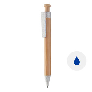 Penna a sfera in bambù clip e puntale in paglia di grano colorati con meccanismo a scatto e refill blu