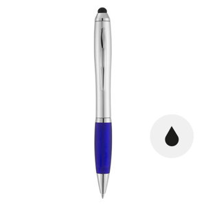Penna a sfera in plastica con impugnatura colorata e punta touch e con meccanismo a rotazione e refill nero