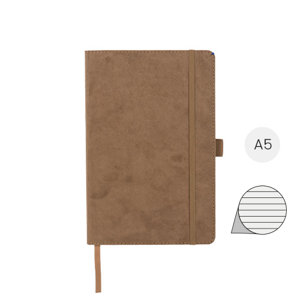 Block note formato A5 in pelle scamosciata e 80 fogli color crema a righe tasca espandibile sul retro in confezione regalo