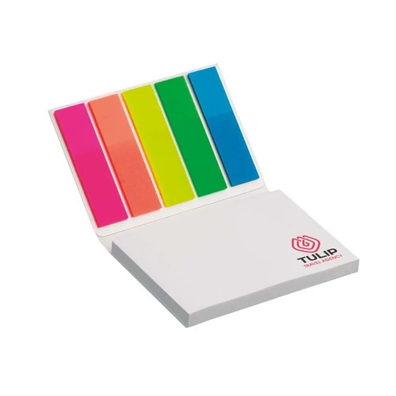 Blocco di foglietti adesivi bianchi 50x72mm con Copertina Morbida e 5 label colorati