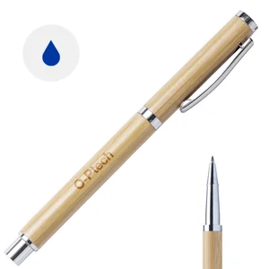 Penna roller in bambù e metallo con cappuccio e refill blu