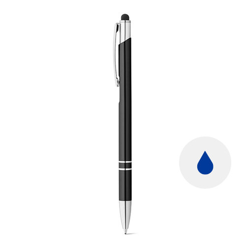 Penna a sfera in alluminio disponibile in vari colori con punta touch e meccanismo a scatto e refill blu