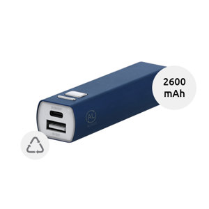 Power bank compatto in alluminio riciclato da 2600mAh