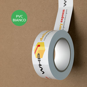 Nastri adesivi in PVC bianco 66m in scatola da 72 nastri con stampa fino a 3 colori