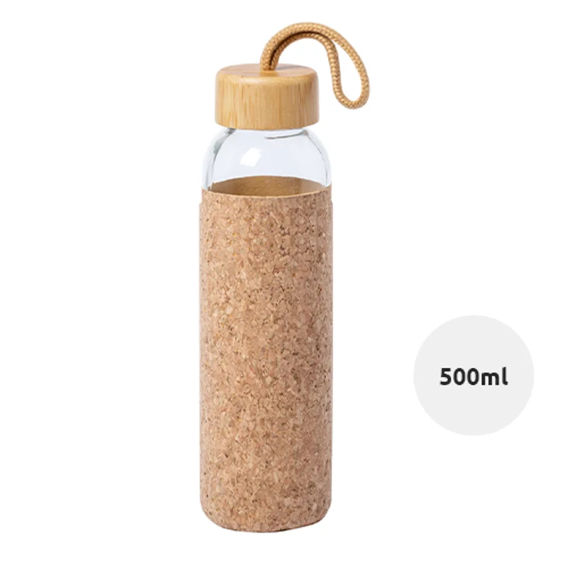Borraccia da 500 ml in vetro con tappo in bambù e rivestimento in sughero