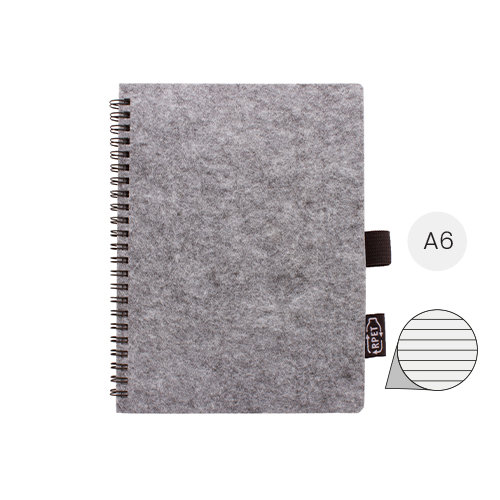 Block note con spirale A6 con copertina in feltro RPET e 80 fogli a righe in carta riciclata