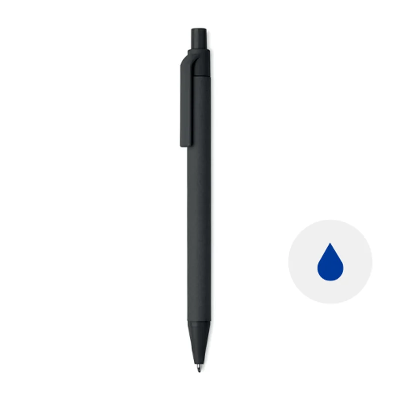 Penna a sfera in cartone e PLA di mais disponibile in vari colori con meccanismo a scatto e refill blu