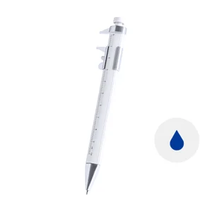 Penna a sfera in plastica multiuso con righello da 10 cm e calibro con meccanismo a scatto e refill blu
