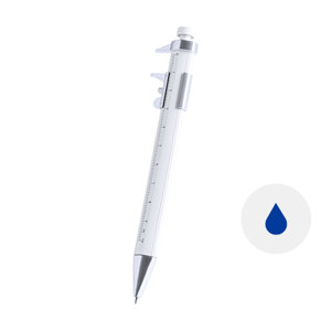 Penna a sfera in plastica multiuso con righello da 10 cm e calibro con meccanismo a scatto e refill blu