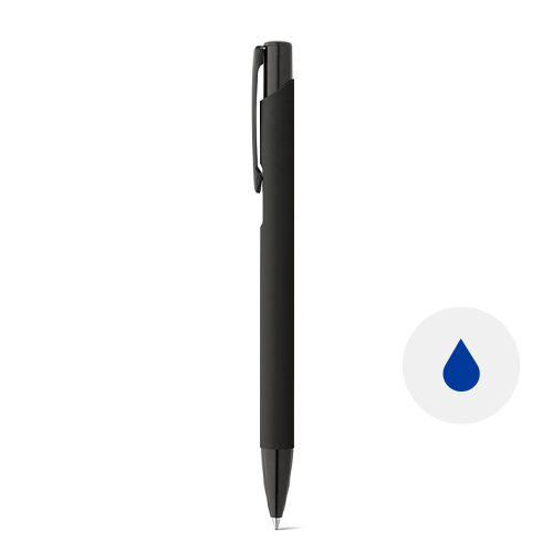 Penna a sfera in alluminio con rivestimento in gomma colorata e meccanismo a scatto e refill blu