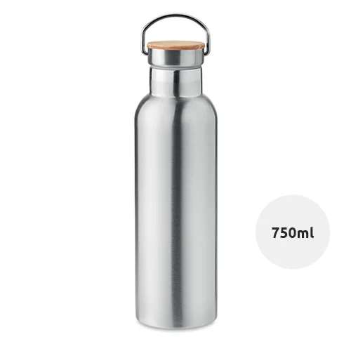 Borraccia termica in acciaio inox doppio strato isolante con tappo in bambù 750ml
