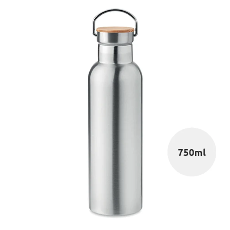 Borraccia termica in acciaio inox doppio strato isolante con tappo in bambù 750ml