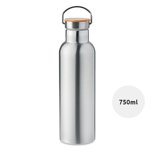Borraccia termica in acciaio inox doppio strato isolante con tappo in bambù 750ml