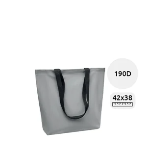 Shopper in poliestere riflettente a soffietto con manici lunghi neri da 190d 42x9x38cm
