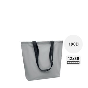 Shopper in poliestere riflettente a soffietto con manici lunghi neri da 190d 42x9x38cm