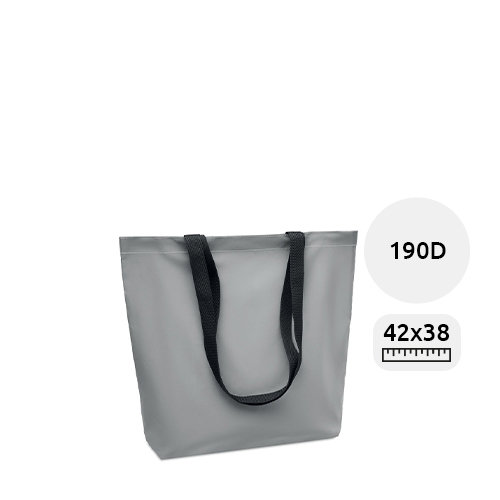 Shopper in poliestere riflettente a soffietto con manici lunghi neri da 190d 42x9x38cm