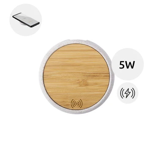 Caricabatterie wireless 5W in bambù e plastica di paglia di grano