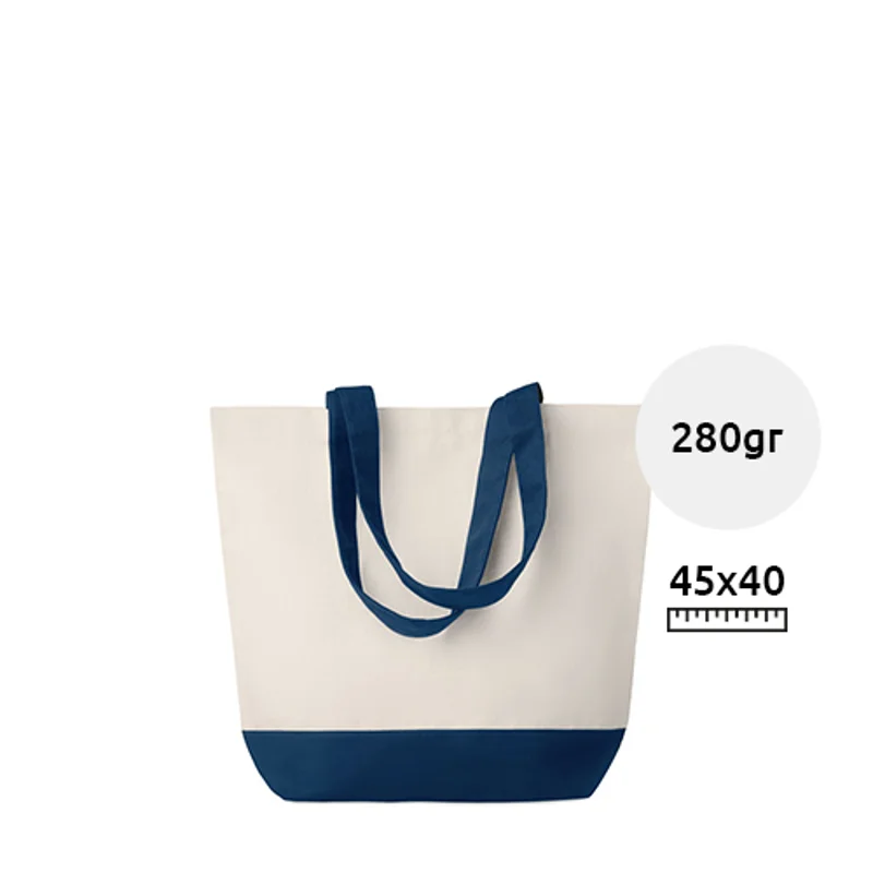 Borsa mare in canvas con fondo e manici colorati da 280gr 40X15X45cm