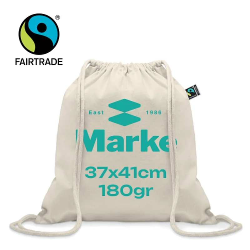 Sacca in cotone Equo Solidale Fairtrade 180gr con chiusura a coulisse 37x41cm