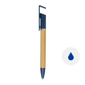 Penna in bambù e plastica riciclata supporto per telefono refill blu