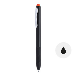 Penna a sfera in plastica con impugnatura gommata e punta touch colorata e con meccanismo a rotazione e refill nero