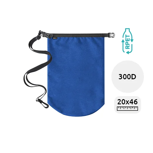 Sacca impermeabile in RPET con fibbia e moschettone in plastica 10lt ø200×460mm