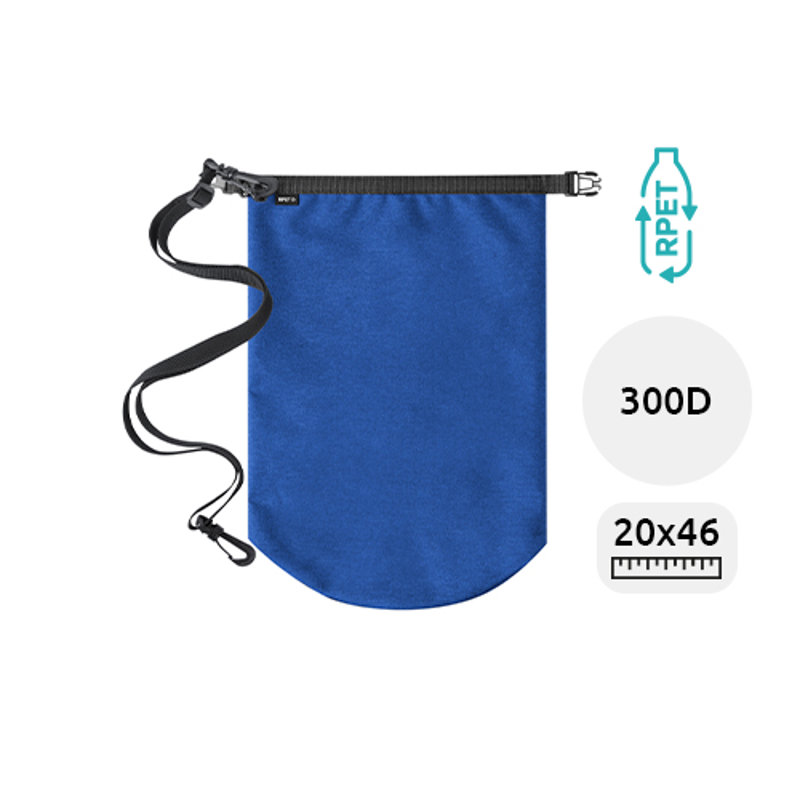 Sacca impermeabile in RPET con fibbia e moschettone in plastica 10lt ø200×460mm