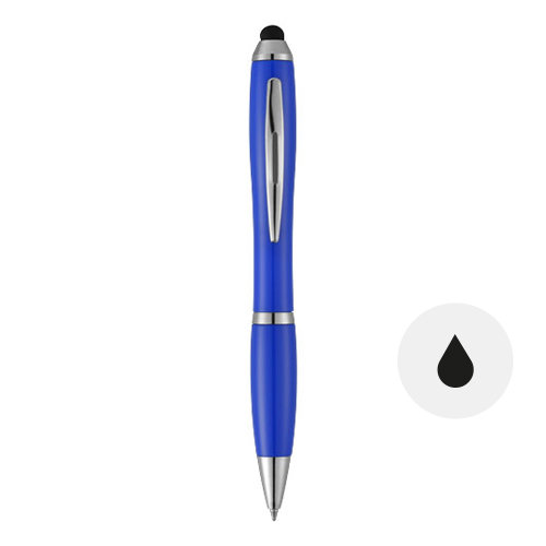 Penna a sfera in plastica disponibile in vari colori con punta touch e meccanismo a rotazione a refill nero