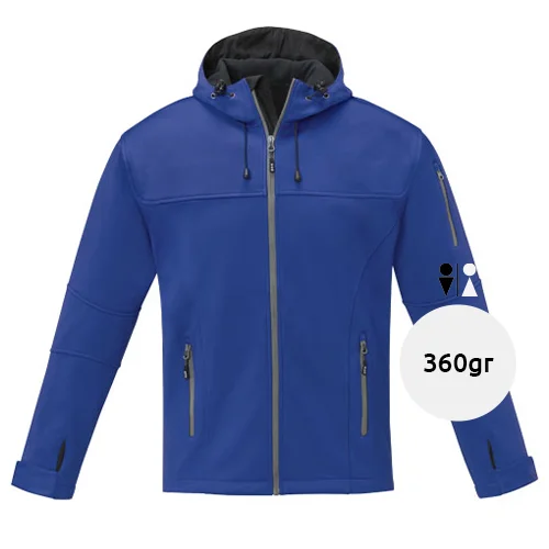 Giacca softshell da uomo con tessuto imperabile e traspirante con chiusura a zip e cappuccio e tasche anteriori con zip e sulla manica