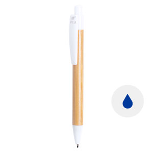 Penna a sfera in bambù e PLA biodegradabile colorata con meccanismo a scatto e refill blu