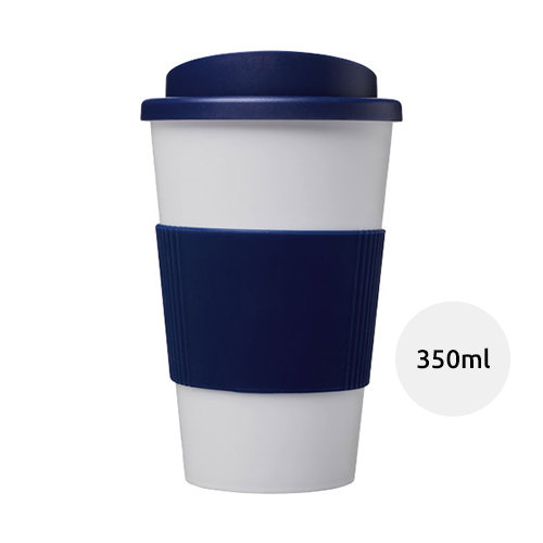 Bicchiere medio a doppia parete 100% riciclabile con coperchio a vite da 350ml e impugnatura in silicone