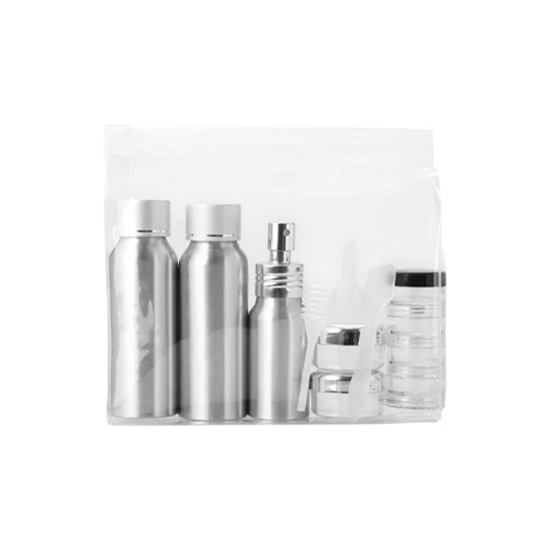 Set di flaconi da viaggio in alluminio per aereo