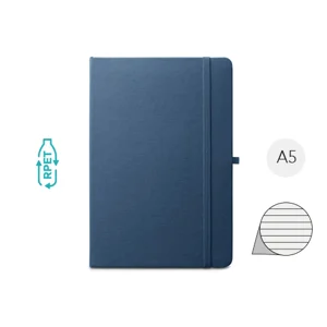 Block notes A5 con copertina rigida in RPET con fogli a righe in carta riciclata con elastico e portapenne 