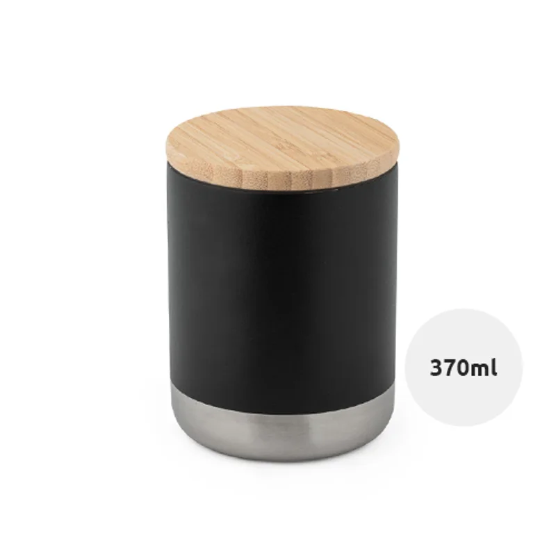 Bicchiere termico in acciaio inox a doppio corpo con isolamento sottovuoto e coperchio in bambù 370ml
