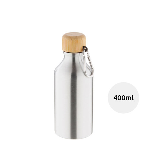 Borraccia in alluminio da 400ml con tappo in bambù e moschettone