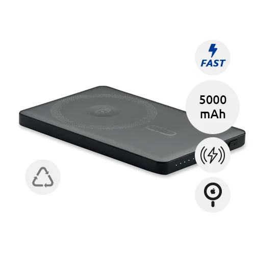 Power bank wireless magnetico in alluminio riciclato 5000mAh per smartphone smartwatch e cuffie