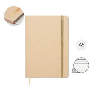 Block notes A5 copertina in cartone riciclato pagine a righe segnalibro ed elastico colorato