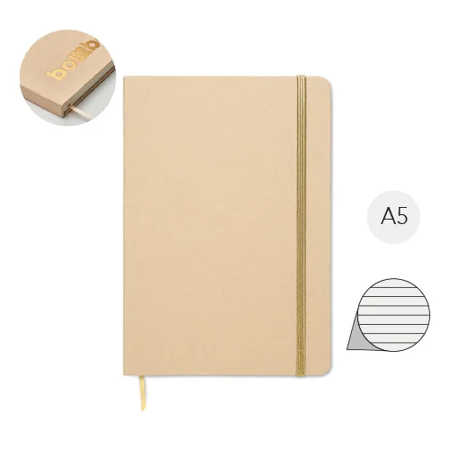 Block notes A5 copertina in cartone riciclato pagine a righe segnalibro ed elastico colorato