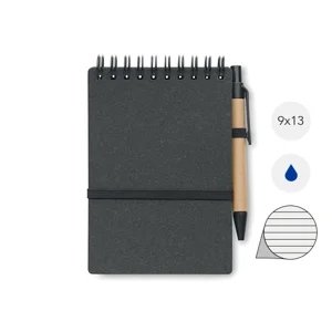 Block notes in carta riciclata e PU con penna in refill blu