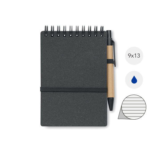 Block notes in carta riciclata e PU con penna in refill blu