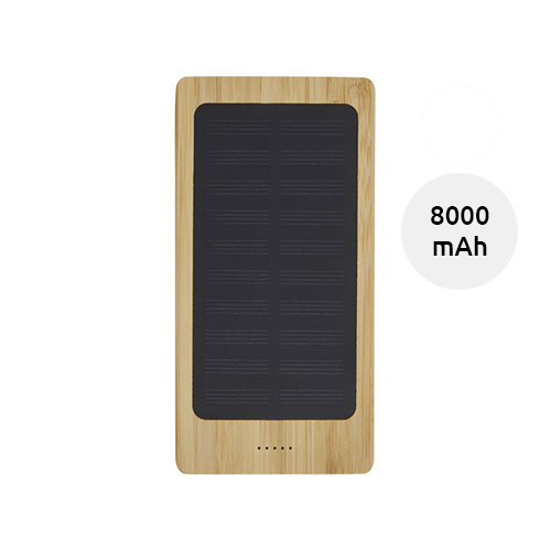 Powerbank con pannello solare in bambù con porta USB-C da 8000mAh fornito in scatola regalo