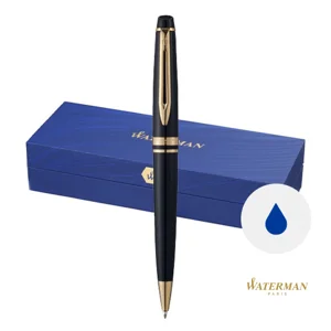 Penna a sfera a marchio Waterman in alluminio disponibili in vari colori con meccanismo a rotazione in confezione regalo e refill blu