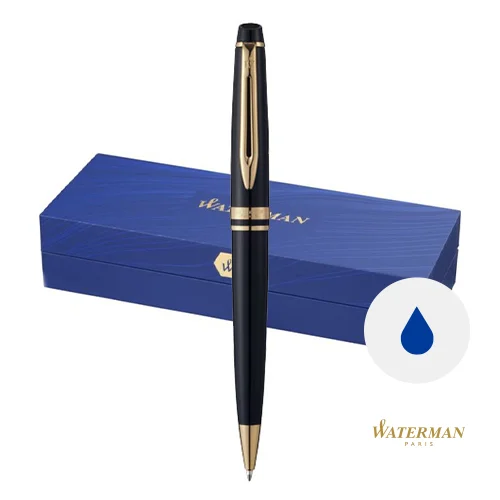 Penna a sfera a marchio Waterman in alluminio disponibili in vari colori con meccanismo a rotazione in confezione regalo e refill blu