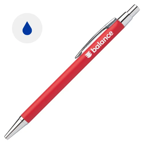 Penna a sfera in alluminio con finitura gommata per incisione a specchio e con meccanismo a scatto e refill blu