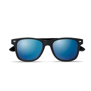 Occhiali da sole in bambù nero con lenti UV400 colorate e specchiate