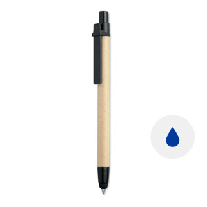 Penna a sfera in cartone riciclato e punta touch con meccanismo a scatto e refill blu