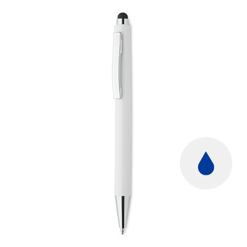Penna a sfera in plastica antibatterica con punta touch e meccanismo a rotazione e refill blu