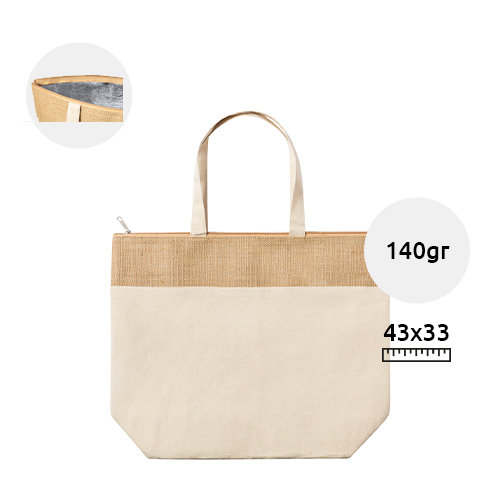Borsa termica per la spesa in 100% cotone e juta laminata con imbottitura in alluminio da 140gr 43×33×14cm