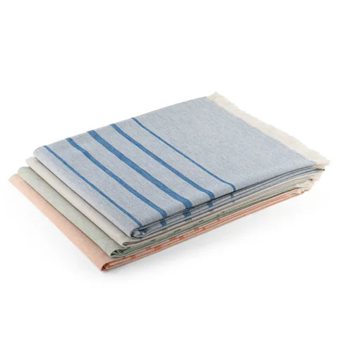 Telo mare bicolore con frange in cotone riciclato 100x180cm da 260gr prodotto in UE 
